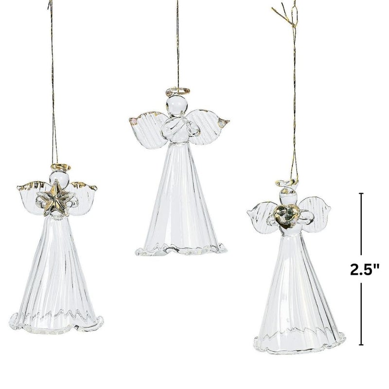 Fun Express Spun Glass Angel Ornaments with Star/Heart/Praying Hands (Set of 12) Christmas Religious Decor - Image 3